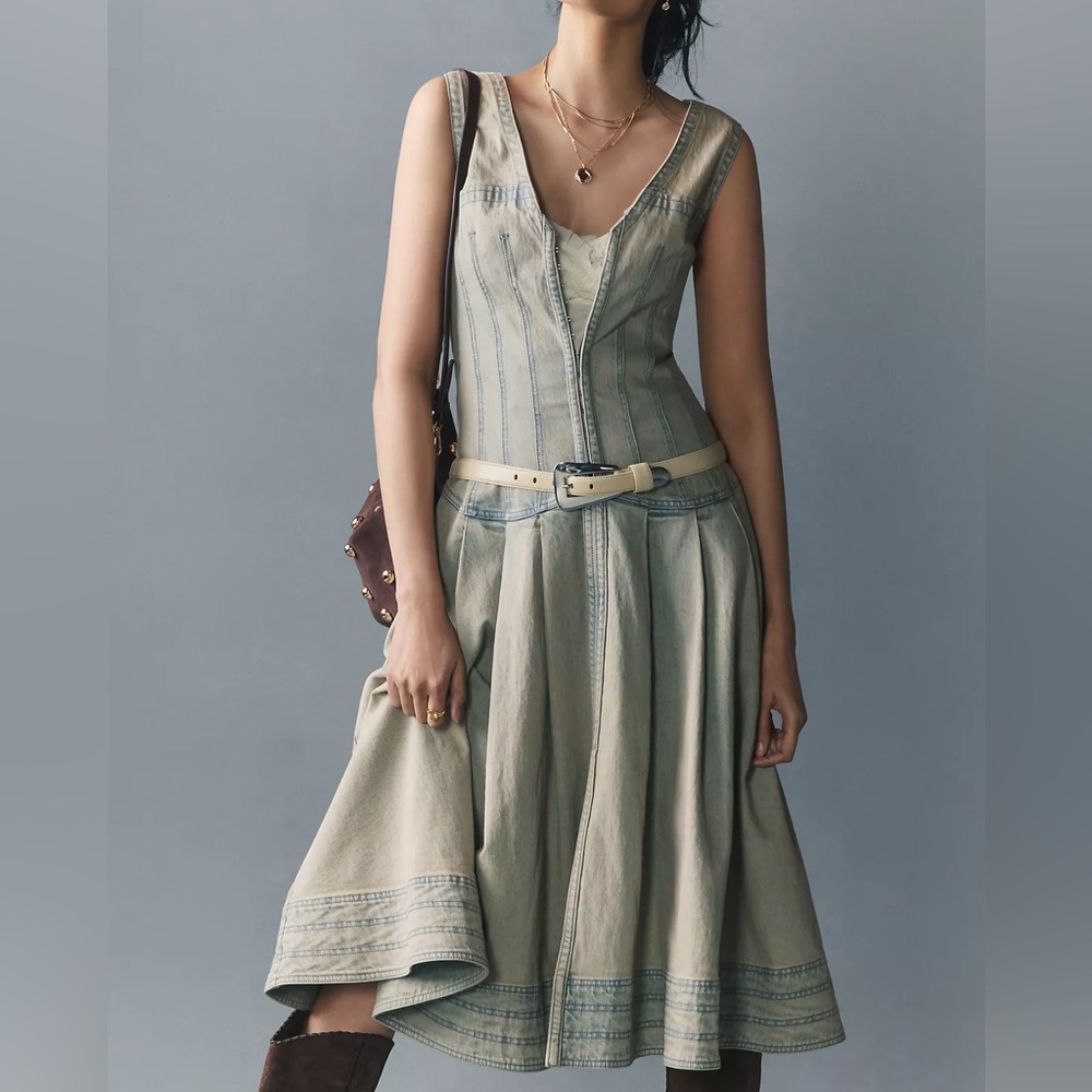 Pilcro Sleeveless V Neck Corset A-Line Midi Dress XL